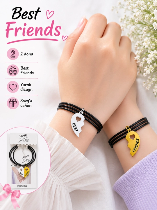 Парные браслеты Best Friends для девушек, дизайн сердце