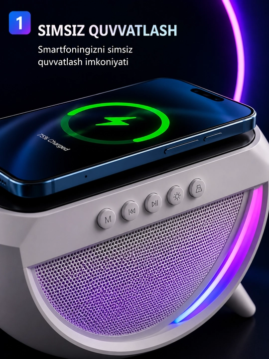 RGB Bluetooth колонка с беспроводной зарядкой и ночной подсветкой
