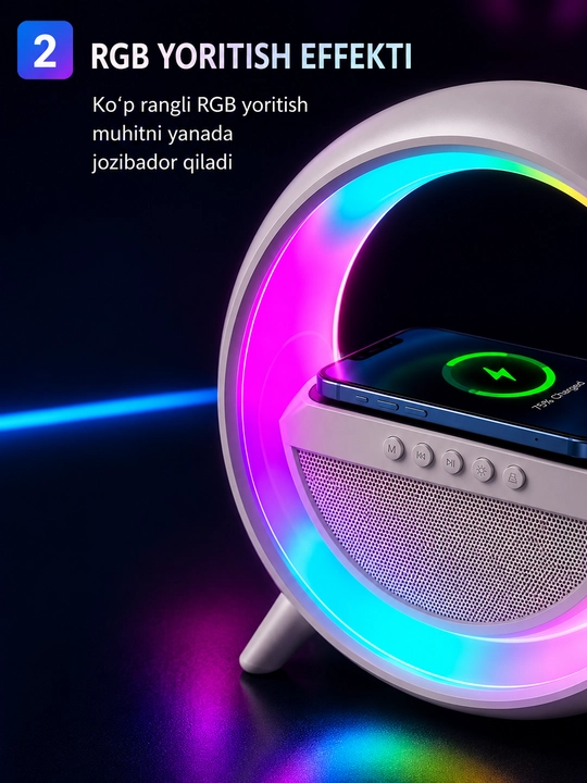 RGB Bluetooth колонка с беспроводной зарядкой и ночной подсветкой