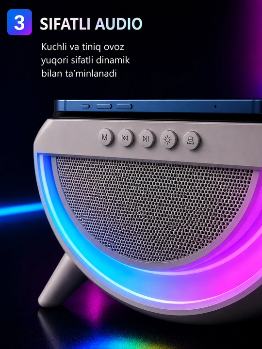 RGB Bluetooth колонка с беспроводной зарядкой и ночной подсветкой