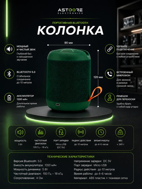 Колонка RECCI MOZART Bluetooth Speaker с подставкой телефона