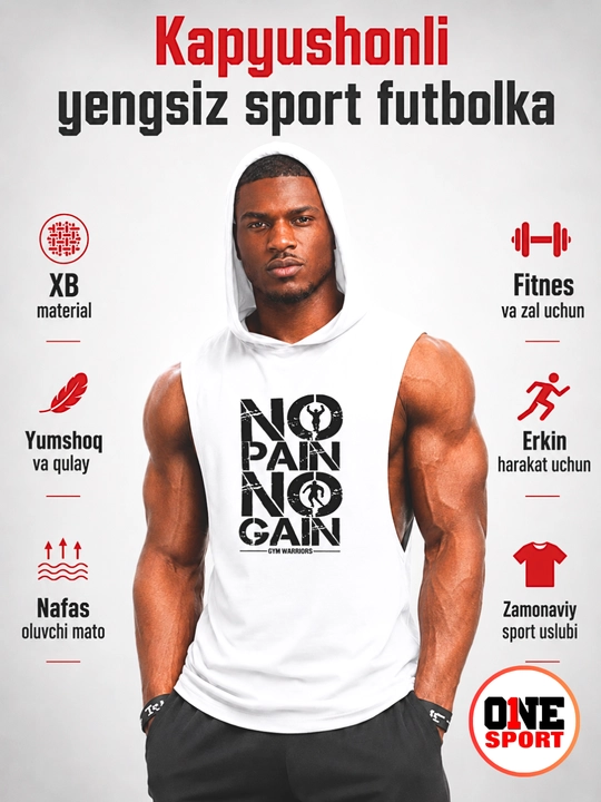 Erkaklar uchun kapyushonli yengsiz sport maykasi, XB mato