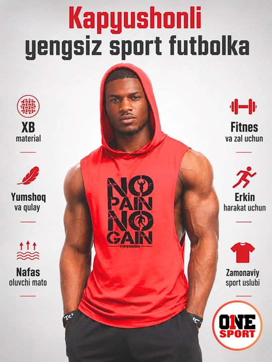 Erkaklar uchun kapyushonli yengsiz sport maykasi, XB mato