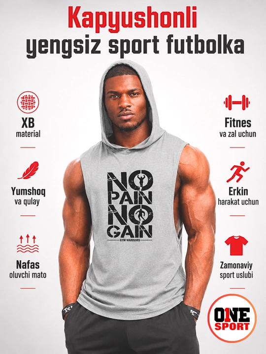 Erkaklar uchun kapyushonli yengsiz sport maykasi, XB mato