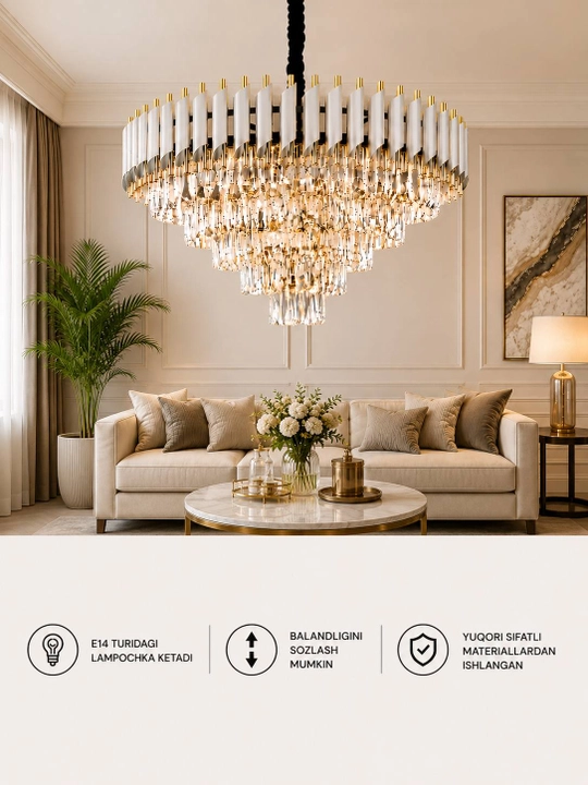 Lyustra Qandil Premium Kristall LED E14 Zamonaviy Hashamatli Model