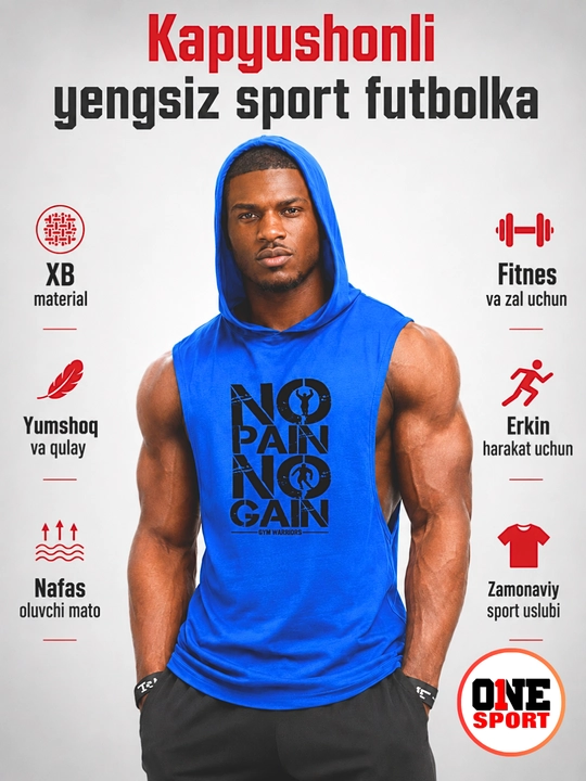 Erkaklar uchun kapyushonli yengsiz sport maykasi, XB mato