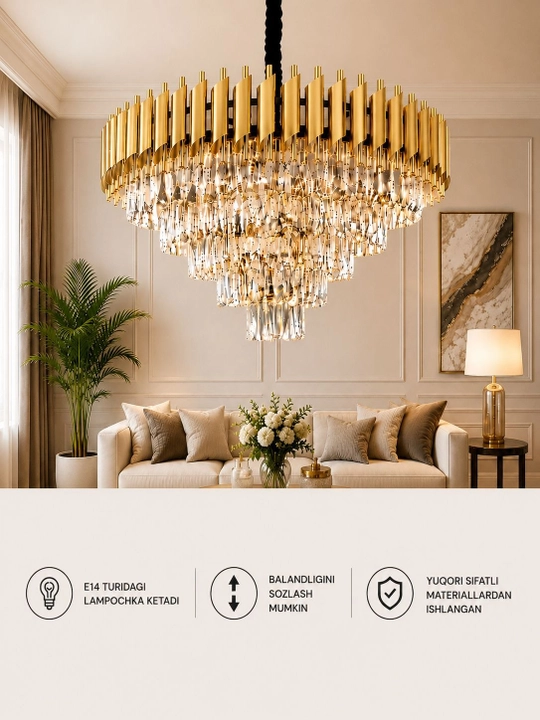 Lyustra Qandil Premium Kristall LED E14 Zamonaviy Hashamatli Model