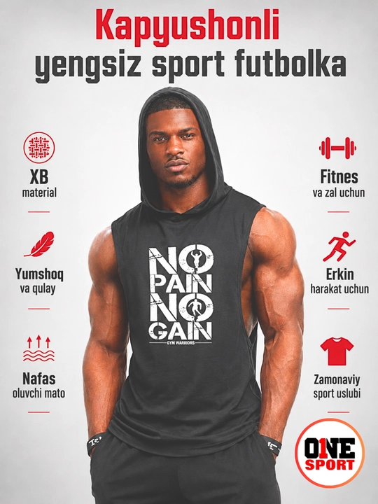 Erkaklar uchun kapyushonli yengsiz sport maykasi, XB mato