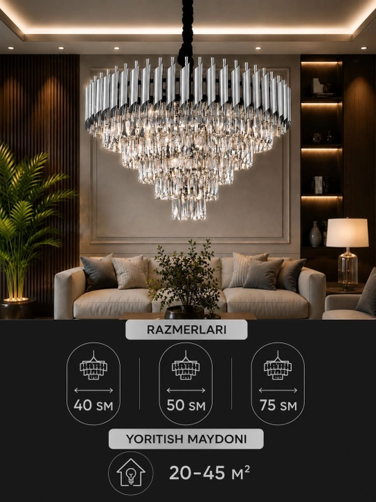 Премиальная хрустальная люстра LED E14 современная подвесная модель - 