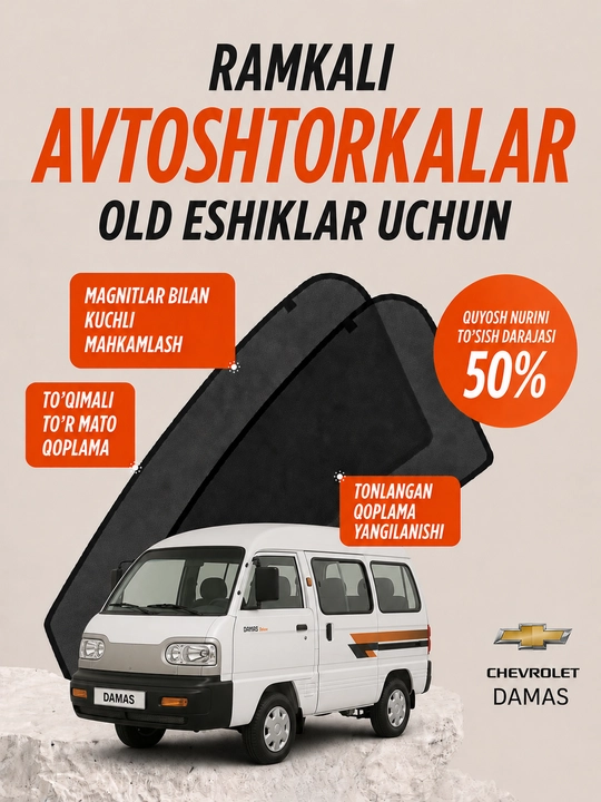Шторы на переднее боковое окно, 2 шт, эффект тонировки 50% - 