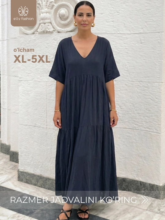 Ayollar yozgi ko‘ylagi, katta razmerlar, 100% paxta — Elly Fashion - 
