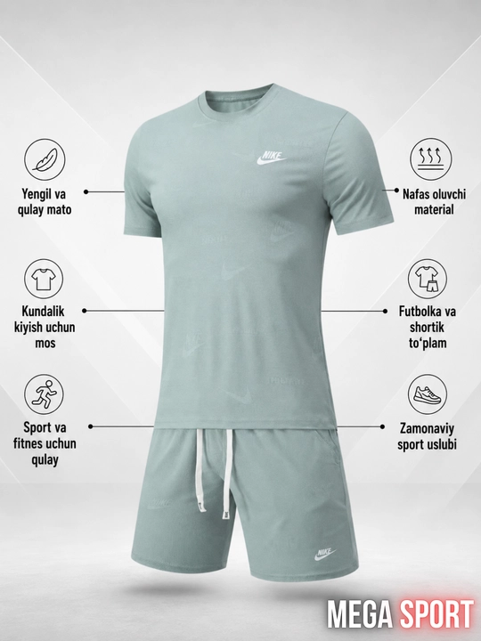 Erkaklar sport komplekti, futbolka va shortik, nafas oluvchi mato, yozgi sport kiyimi