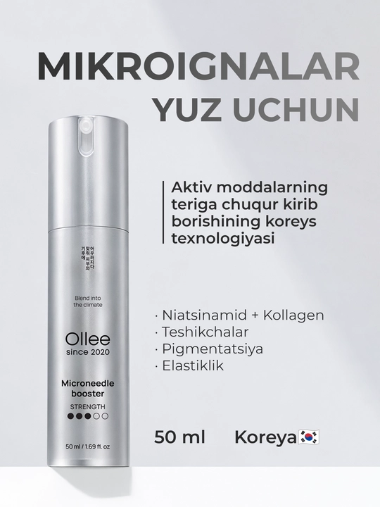 OLLEE yuz uchun buster, 50 ml, mikroigna, kollagen va niatsinamid bilan, teri parvarishi uchun