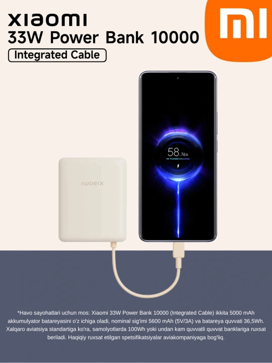Powerbank Xiaomi X4 с быстрой зарядкой 33 Вт, 10000 мАч внешний аккумулятор