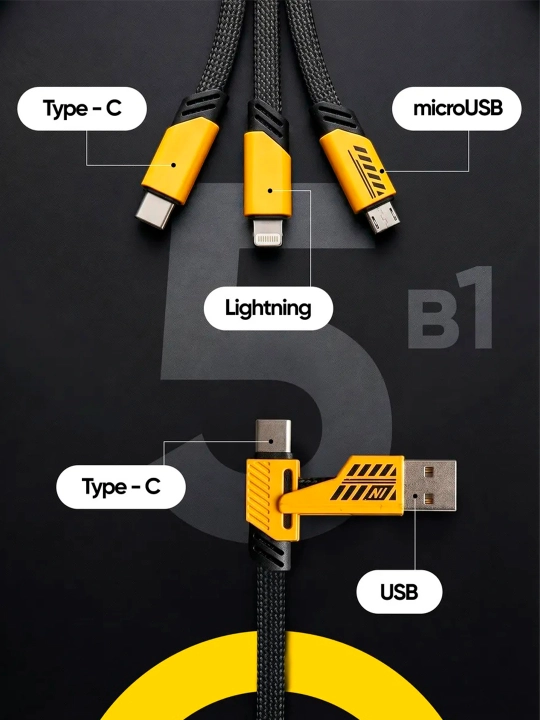 USB-кабель-трансформер, 4 в 1, Turbo, Type-C/Lightning - USB-A/Type C
