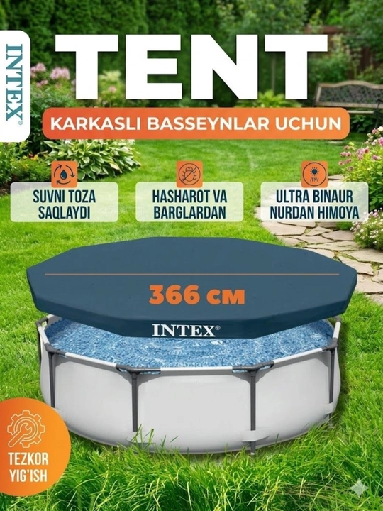 Intex 28031 – 366 sm diametrli karkasli basseyn uchun himoya tent qoplama - 