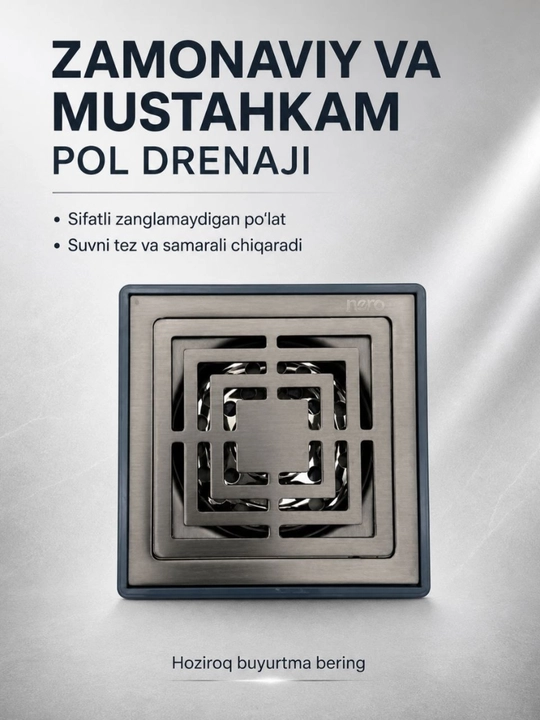 Dush uchun trap 10x10 sm, rangi: qurol po‘lati (Gunmetal) - 