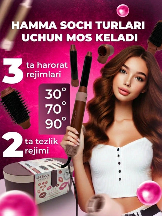 JRM Airwrap 6 tasi 1da ko'p funksiyali styler, soch quritgich, fen, jingalak, dazmol, ployka