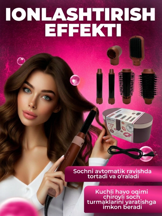 JRM Airwrap 6 tasi 1da ko'p funksiyali styler, soch quritgich, fen, jingalak, dazmol, ployka