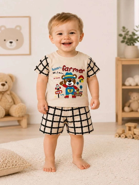Bolalar yozgi pijama to'plami, 100% paxta, mayka va shortik, uyqu kiyimi, 80–110 razmer