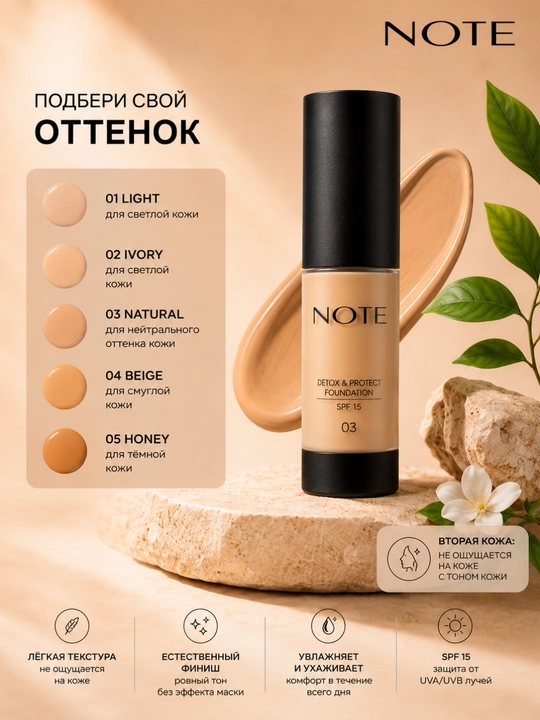 Тональный крем NOTE Detox & Protect SPF15 03 Natural Beige 30 мл