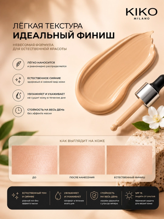 KIKO MILANO Liquid Skin Foundation SPF15 30мл — тональный крем с эффектом второй кожи