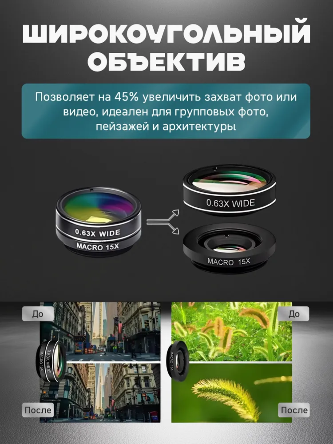 Макролинза для телефона, макро объектив для камеры, для телефона, 0.45x, 7 в 1