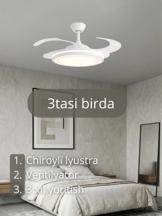 Люстра с вентилятором, с пультом, 3 режима света, для 25-30 м², умный потолочный светильни 