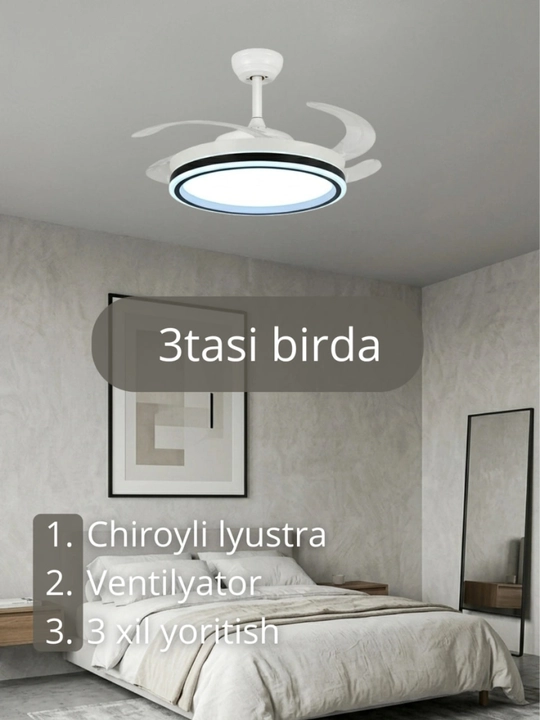 Люстра с вентилятором, с пультом, 3 режима света, для 25-30 м², умный потолочный светильни 