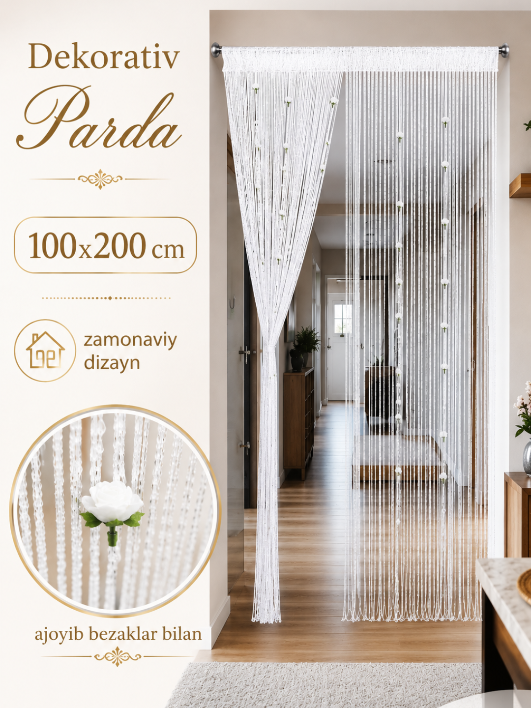 Декоративная штора с цветочным узором, для дверей и окон, 100×200 см - 