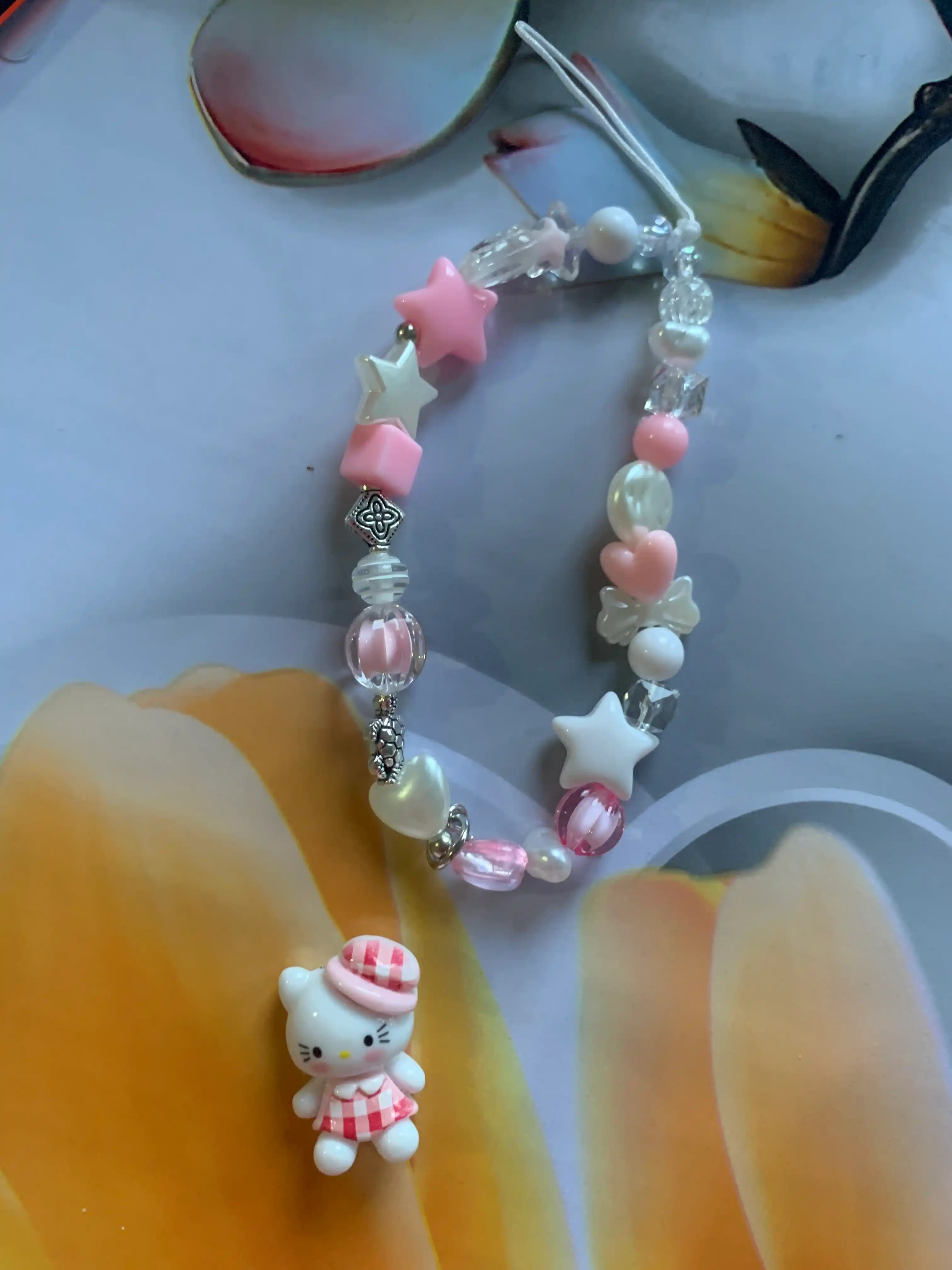 Telefon uchun Hello Kitty brelok-braslet, osma bezak va bilaguzuk (pushti)