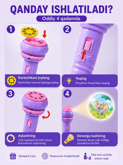 Игрушка - для детей, фонарик, 3 флэш - карт, 24 изображений
