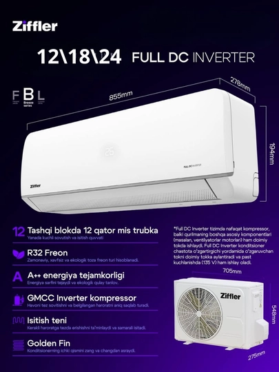 Ziffler  FULL DC INVERTER — zamonaviy texnologiya va yuqori energiya tejamkorli - 