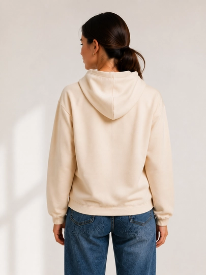 Ayollar uchun oversize xudi kapyushonli, kundalik, oq/beige, XS-XXL