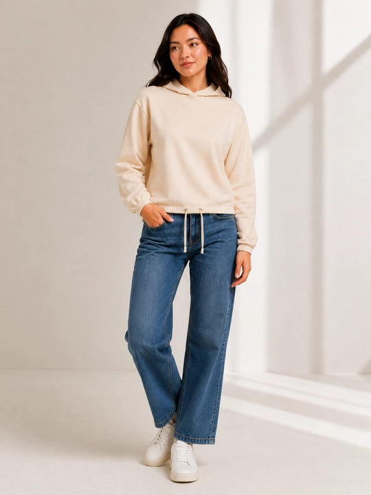 Ayollar uchun oversize xudi kapyushonli, kundalik, oq/beige, XS-XXL