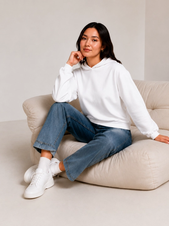 Ayollar uchun oversize xudi kapyushonli, kundalik, oq/beige, XS-XXL