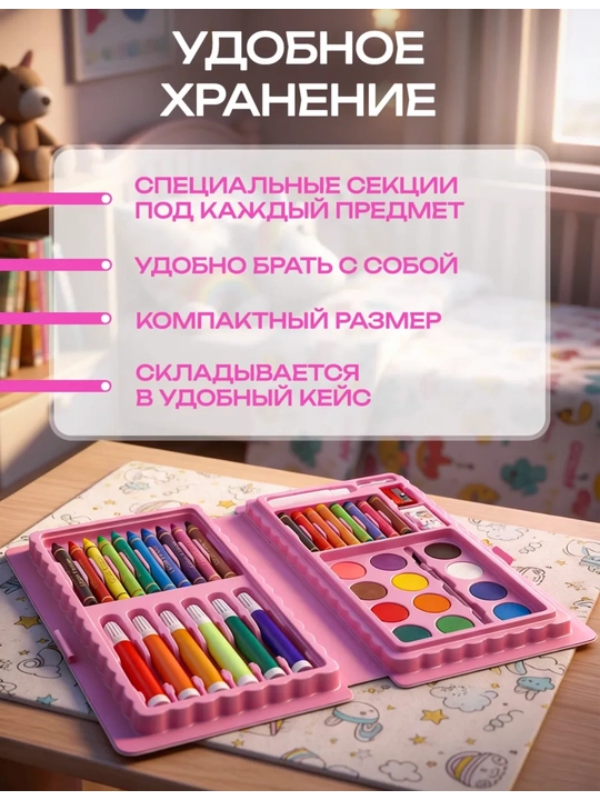 Набор для рисования 42 предмета в чемодане  Фломастеры и карандаши
