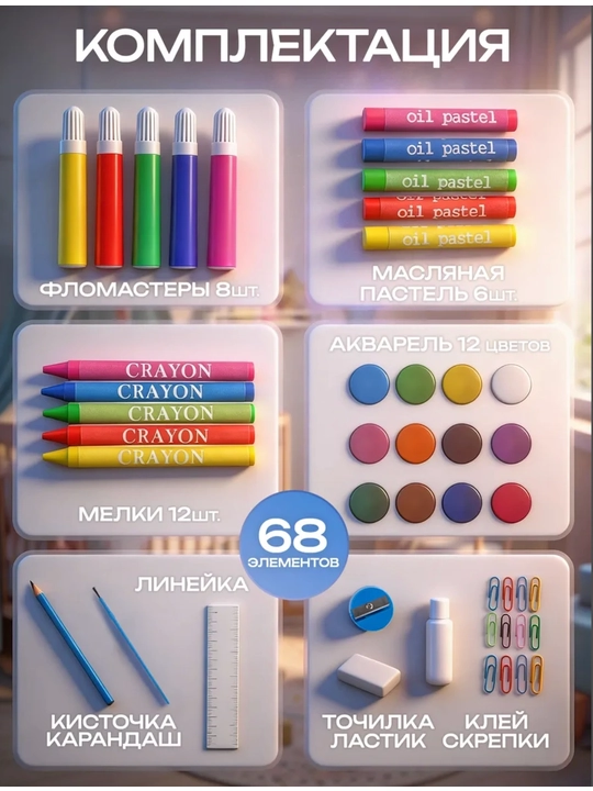 68 ta rasm chizish to‘plami chamadonda | Flomaster, marker va qalamlar