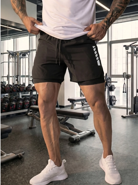 Шорты мужские 2 в 1 с тайтсами, спортивные, компрессионные для бега, фитнеса и тренировок