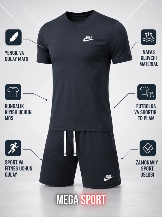 Erkaklar sport komplekti, futbolka va shortik to‘plami, sport va fitnes uchun