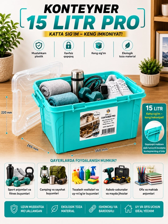 10, 15, 20 va 30 litrli sifatli konteynerlar