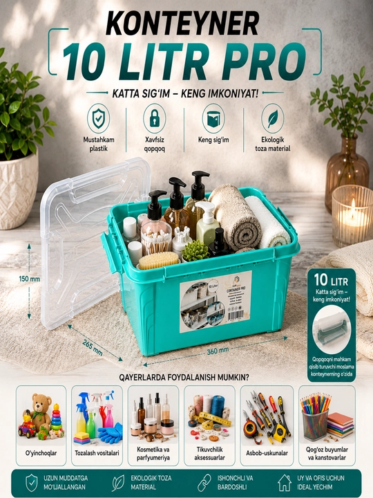10, 15, 20 va 30 litrli sifatli konteynerlar