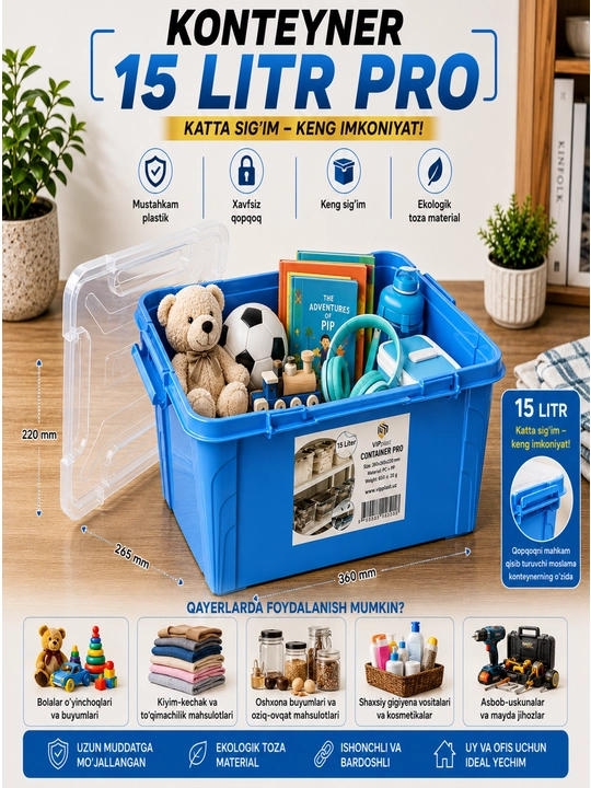 10, 15, 20 va 30 litrli sifatli konteynerlar