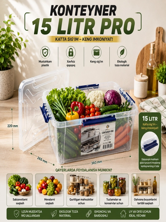 10, 15, 20 va 30 litrli sifatli konteynerlar