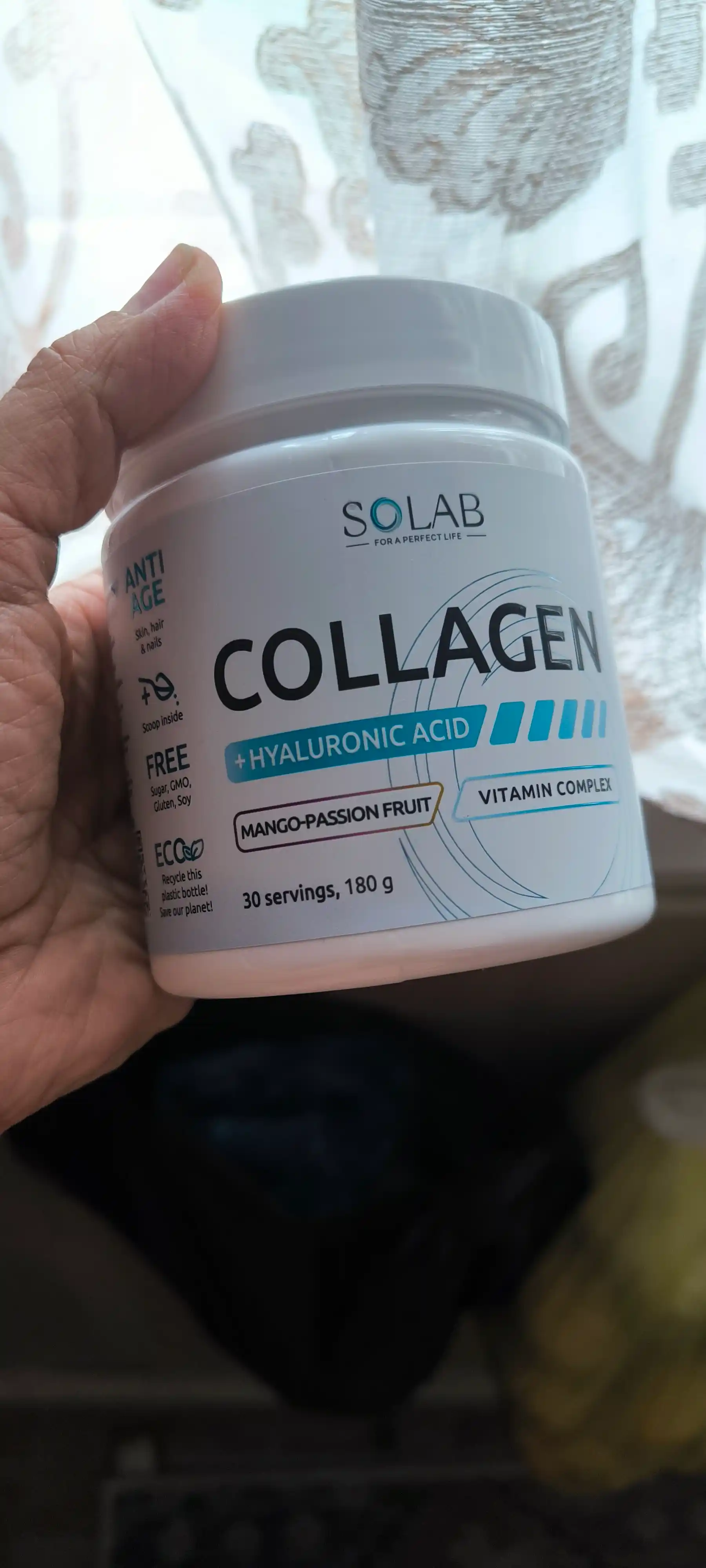 Kollagen + C vitamini + Gialuron kislotasi, SOLAB, Mango-marakuya ta’mi, 30 porsiya