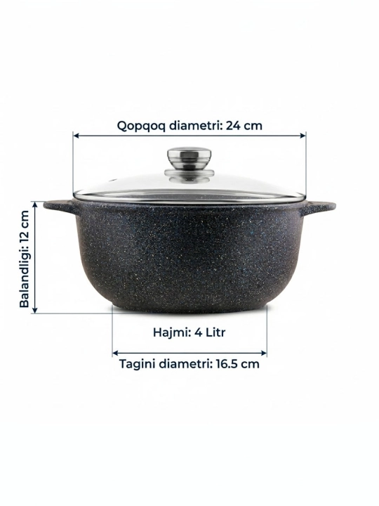 Qozon ( GRANIT ) Gardarika zavod 3 litr 4 litr 6 litr 8 litr 10 litr  tagiga yopishmaydi