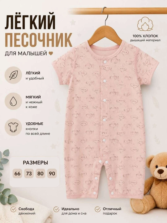 Летний комбинезон для малышей, песочник, 100% хлопок, размер 66-90