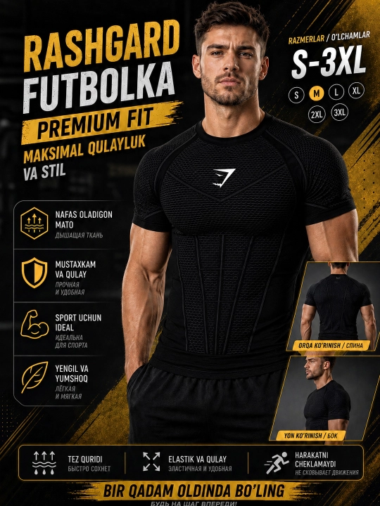 Kompresion futbolka, sport uchun rashgard, erkaklar, fitness uchun - 