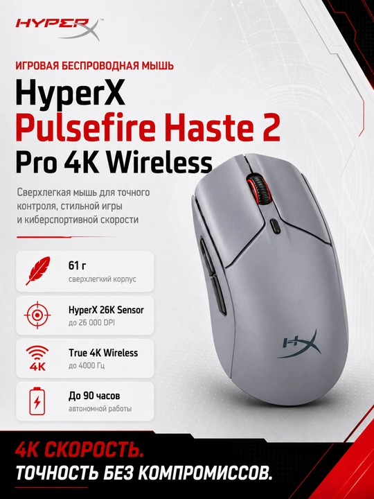 HyperX Pulsefire Haste 2 Pro 4K Wireless сверхлегкая игровая беспроводная мышь 4000 Гц - 