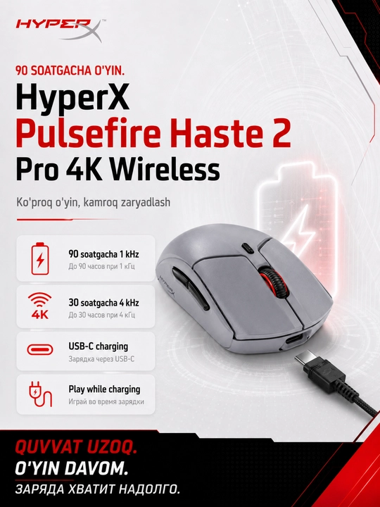HyperX Pulsefire Haste 2 Pro 4K Wireless сверхлегкая игровая беспроводная мышь 4000 Гц